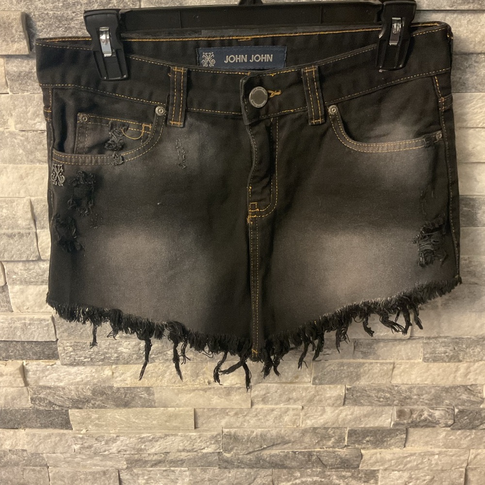 Black Distressed Jean Shorts